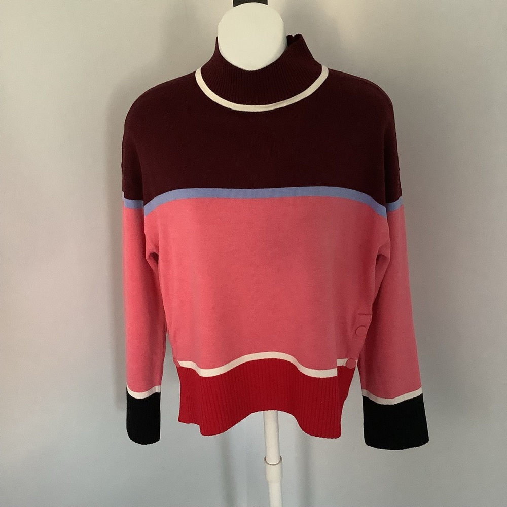 T By Talbots Multicolor Striped Mockneck Pullover Sweater Sz. P